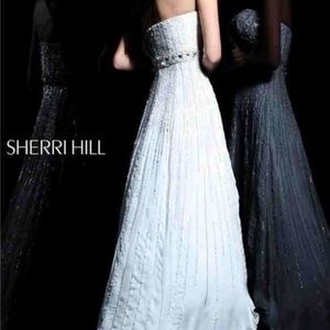 Sherri Hill sequin prom formal gown dress White